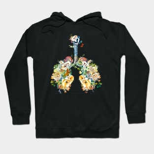 Lungs with wild flowers watercolor shades of jellow, green and sand Hoodie